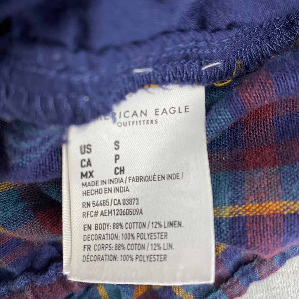 American Eagle Plaid Eyelet Lace Crop Top Purple Blue Small‎ Boho Cottagecore - Picture 5 of 8